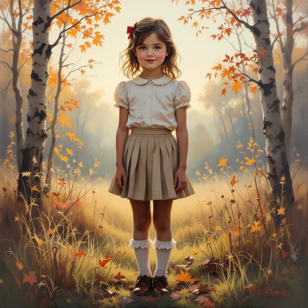 Girl's Secret Smile in Autumn Light