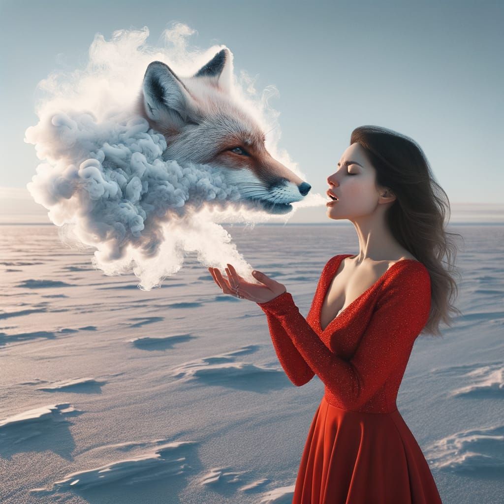 Woman Singing in Tundra, Breath Forms Fox