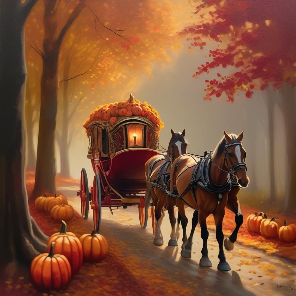 Romantic Realism Masterpiece: Luxurious Autumn Carriage in E...