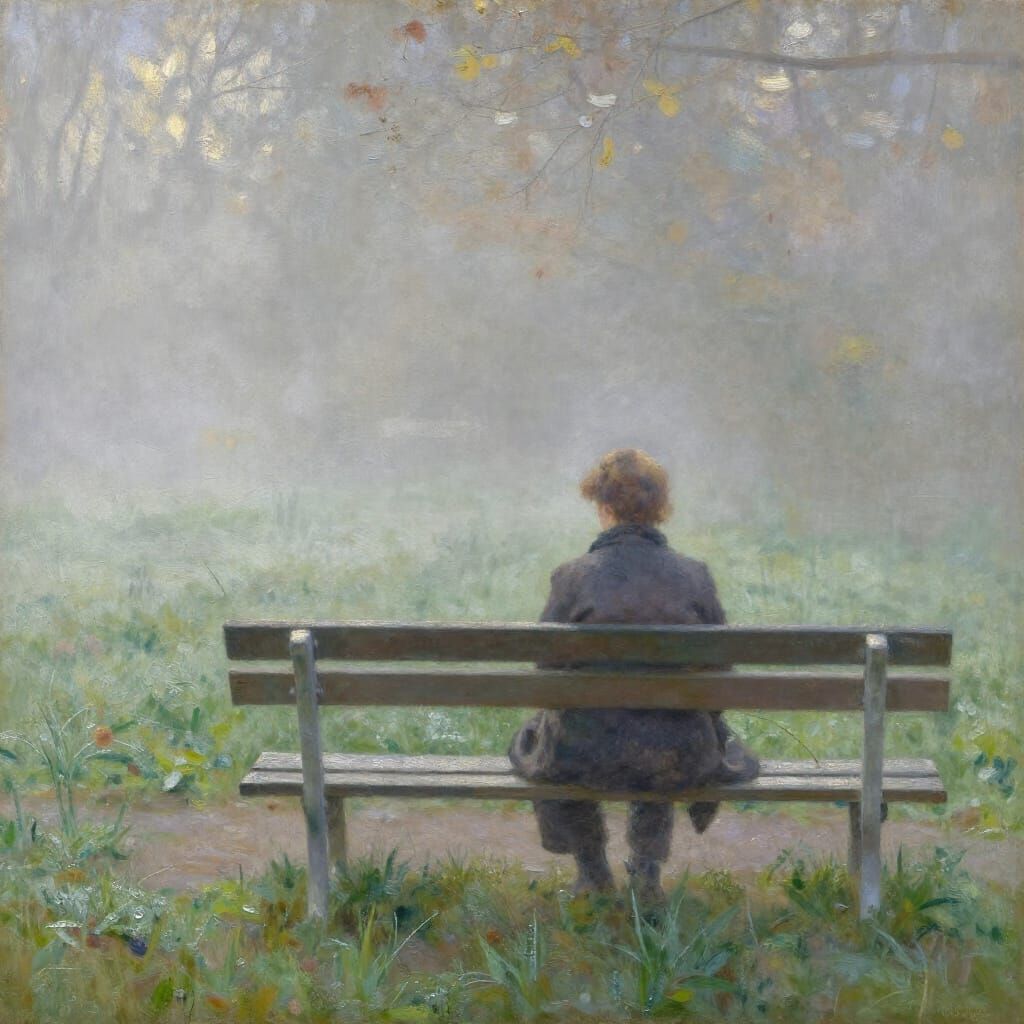 Solitary Figure Contemplating Dawn in Impressionist Style