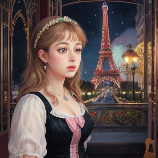 Eiffel Tower at Night in Whimsical Impressionist Style