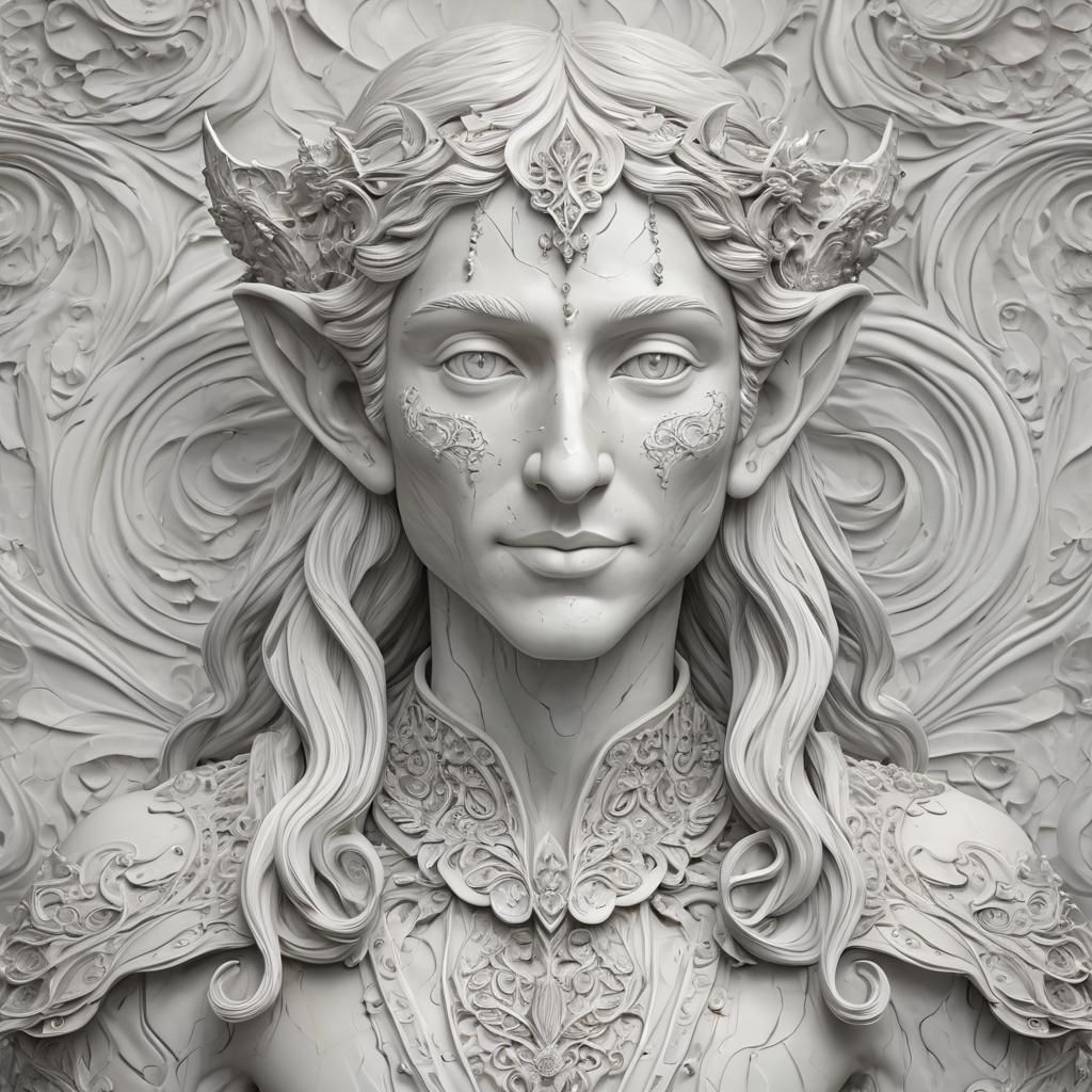 Regal Marble Elf Prince with Elegant Hair