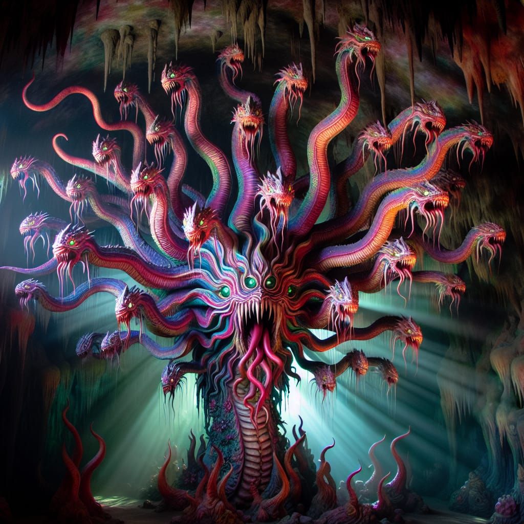 Vivid, Multi-Headed Hydra Rises in Eerie, Surreal Scene