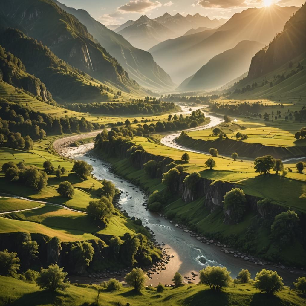 Ethereal Landscape Unfolds under Golden Hour