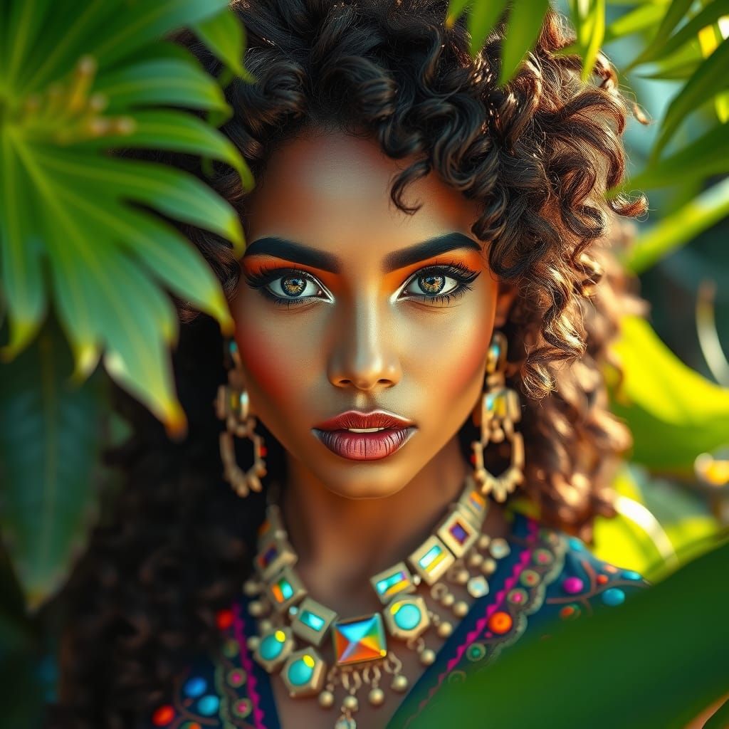 Hyperrealistic Brazilian Woman in Futuristic Carnival Attire