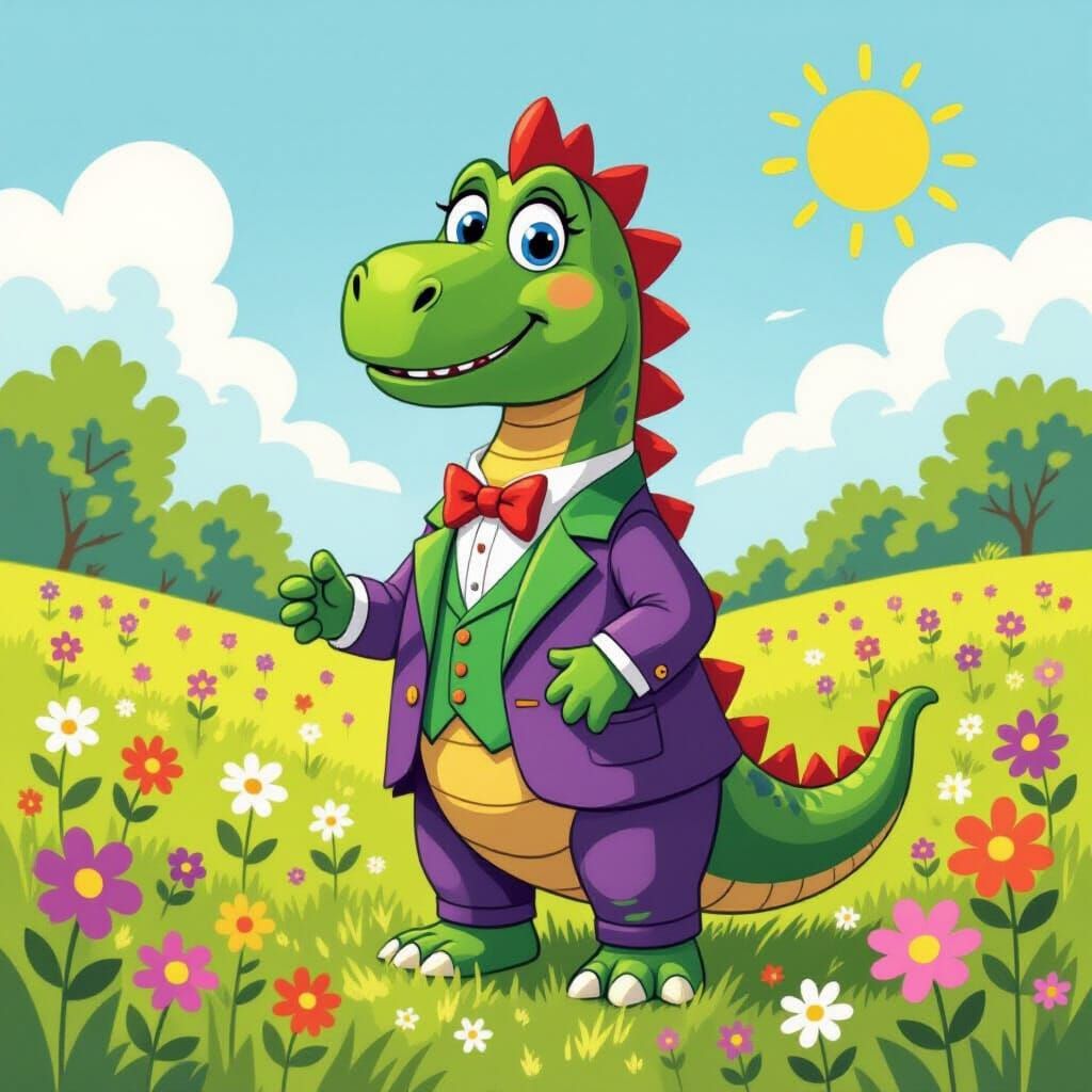 Barnie the Dinosaur in Sunny Meadow Illustration