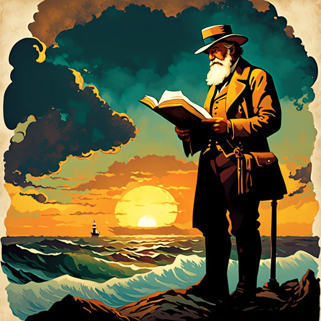 Weathered Lighthouse Keeper in a Stormy Sunset