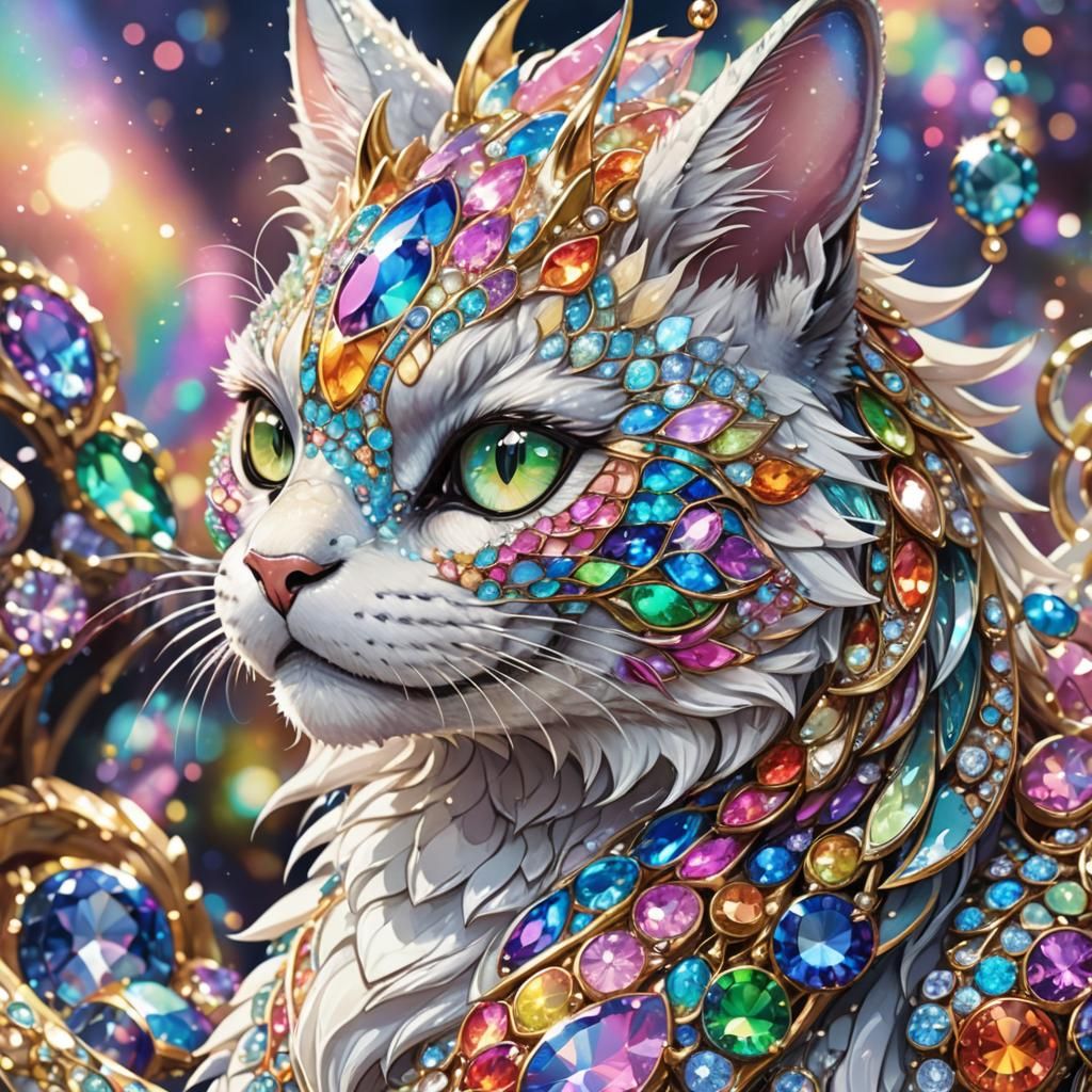 Rainbow Dragon Cat in Sparkling Anime Art