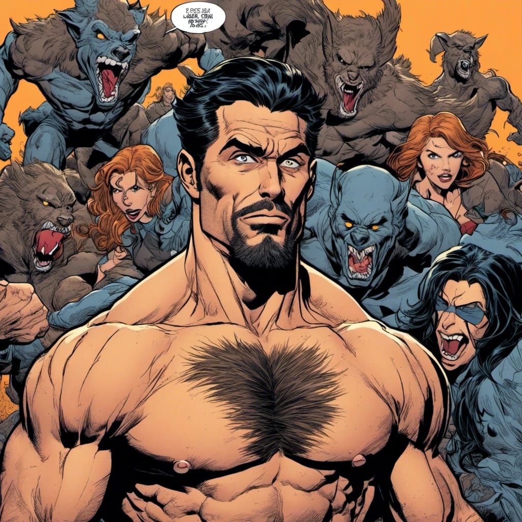 Shirtless Hairless Werewolf in Comic Book Style
