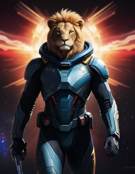 Hyperrealistic Lion-Hybrid Space Suit Concept Art