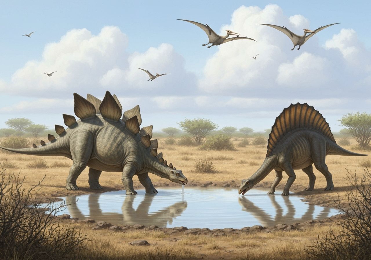 Distant Wildlife Park with Dinosaurs: Wax Drawing