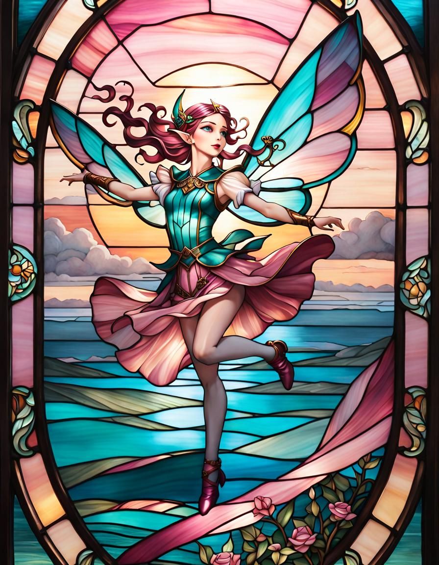 Ethereal Fairy in Stained Glass Artwork