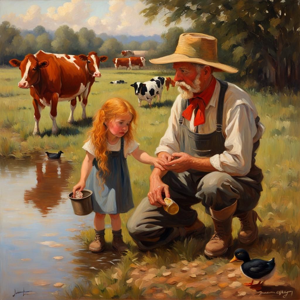 Rustic Rural Scene in Oil Painting Style