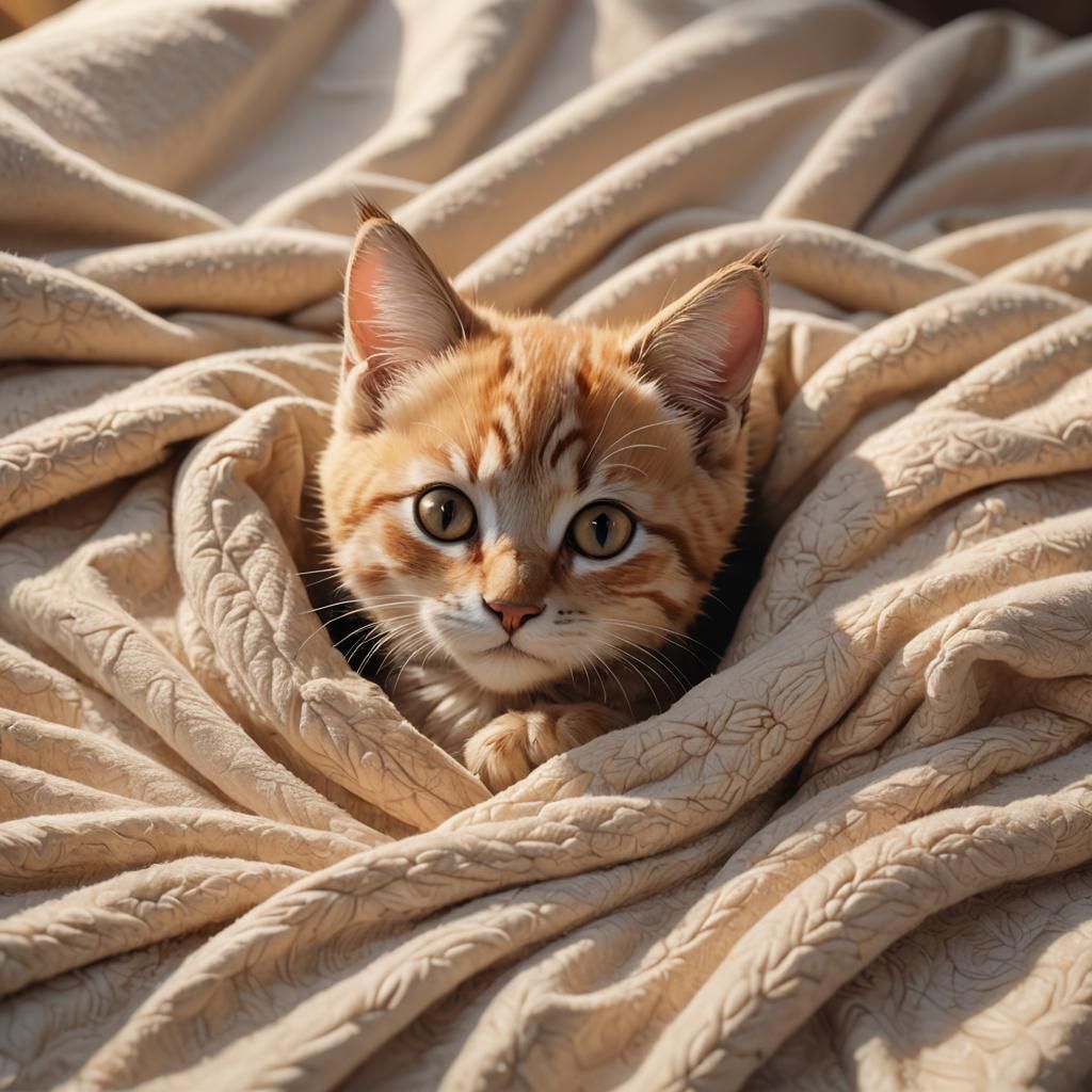 Hyper-Realistic 3D Anime Art of Kitten and Mother in Cozy Mo...