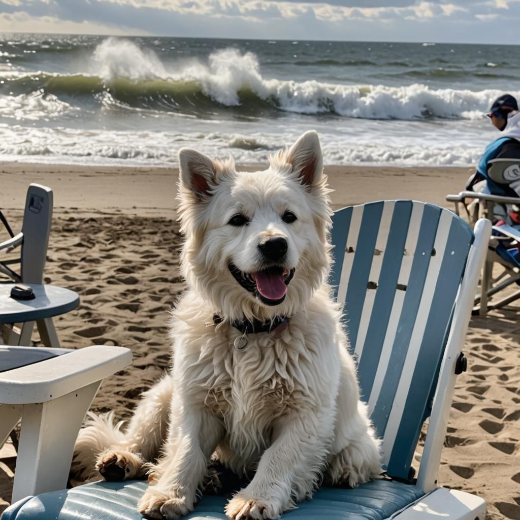 Fantastical Island Surfing Dog in Tropical Paradise