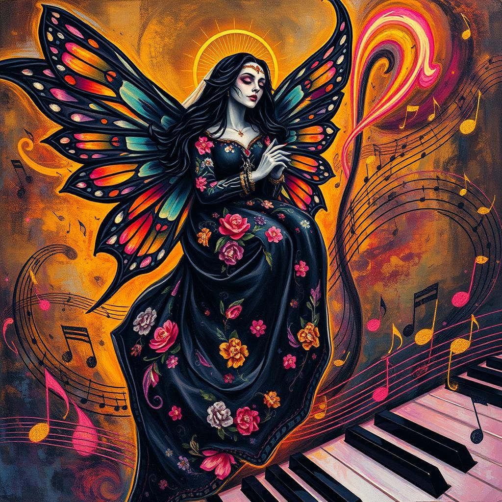 Santa Muerte, the Holy Mother Death Angel, a dark-haired, Mo...