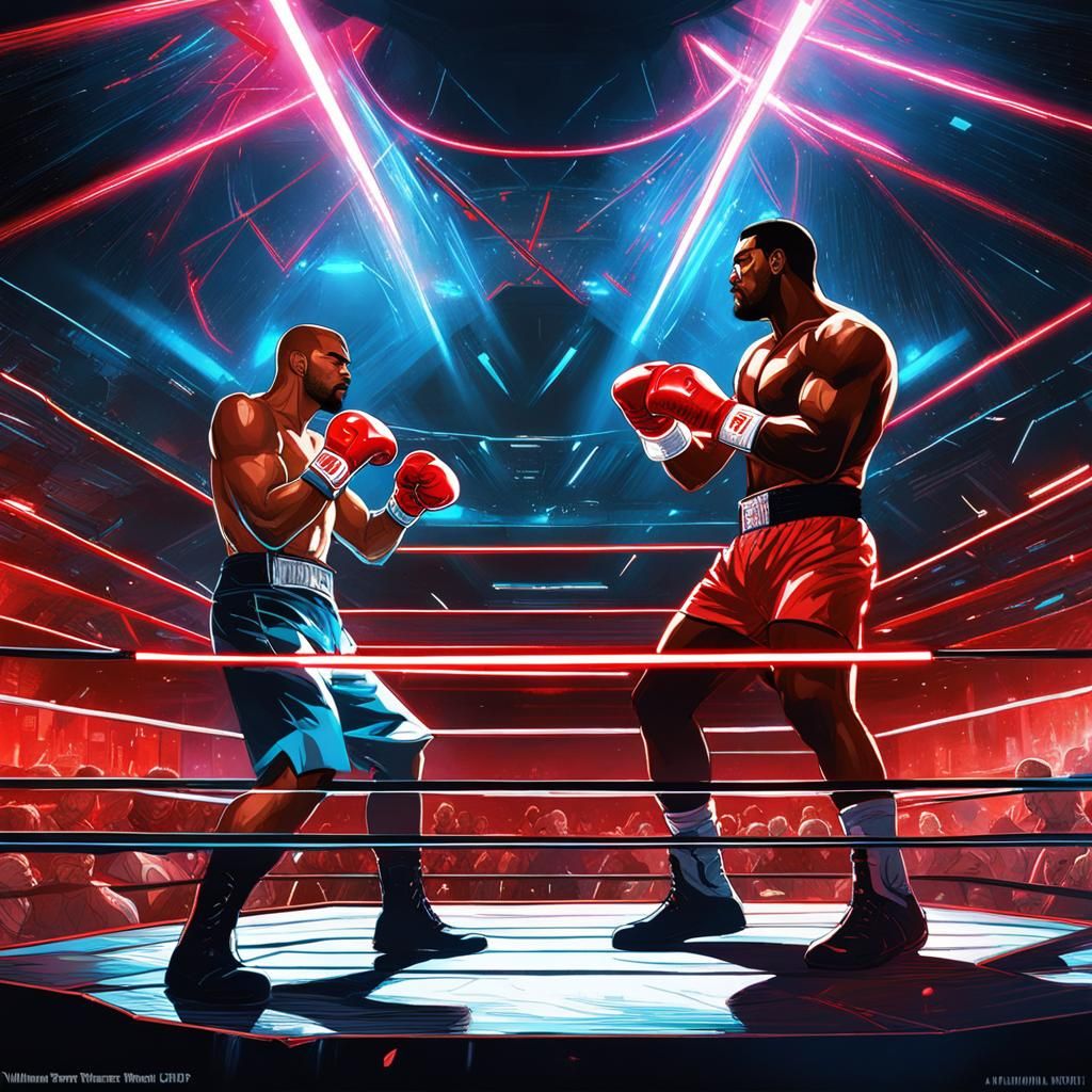 Cyberpunk Boxers Face Off in Neon-Lit Arena
