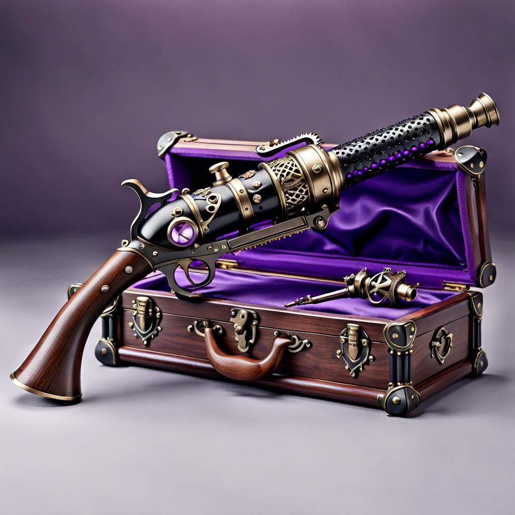 Gothic Steampunk Pistol with Intricate Black Wooden Stock