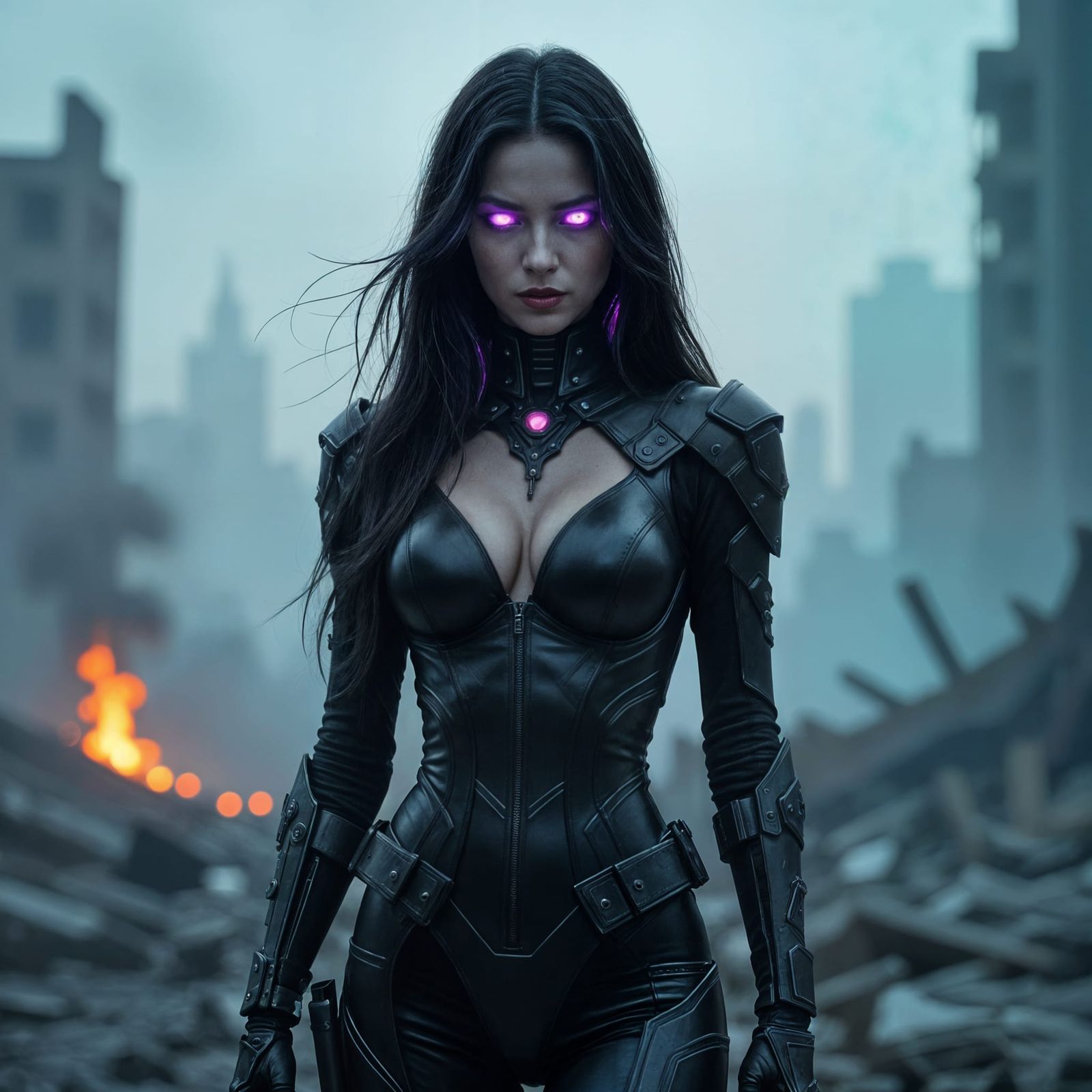 Cyborg Vampire in Metropolis Ruins, Cyberpunk Style