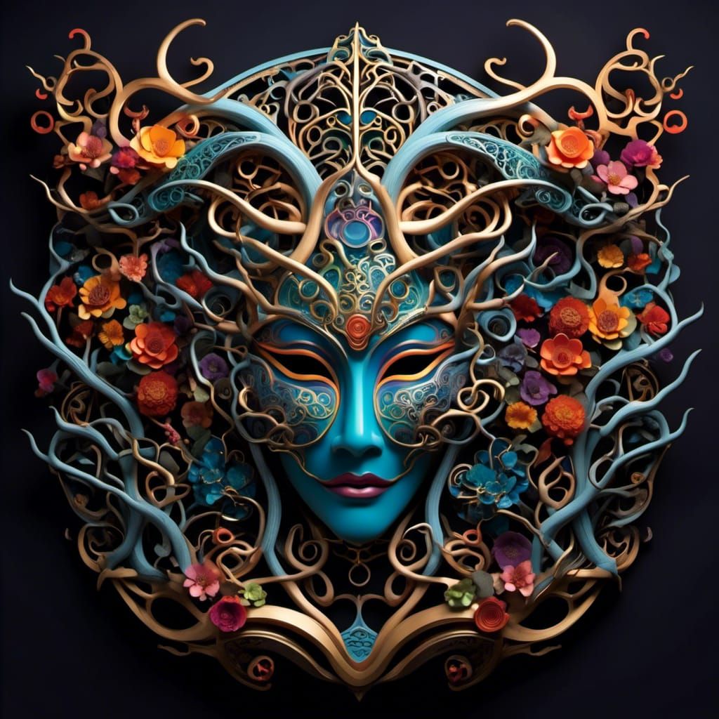 Vibrant Japanese Oni Mask in 3D