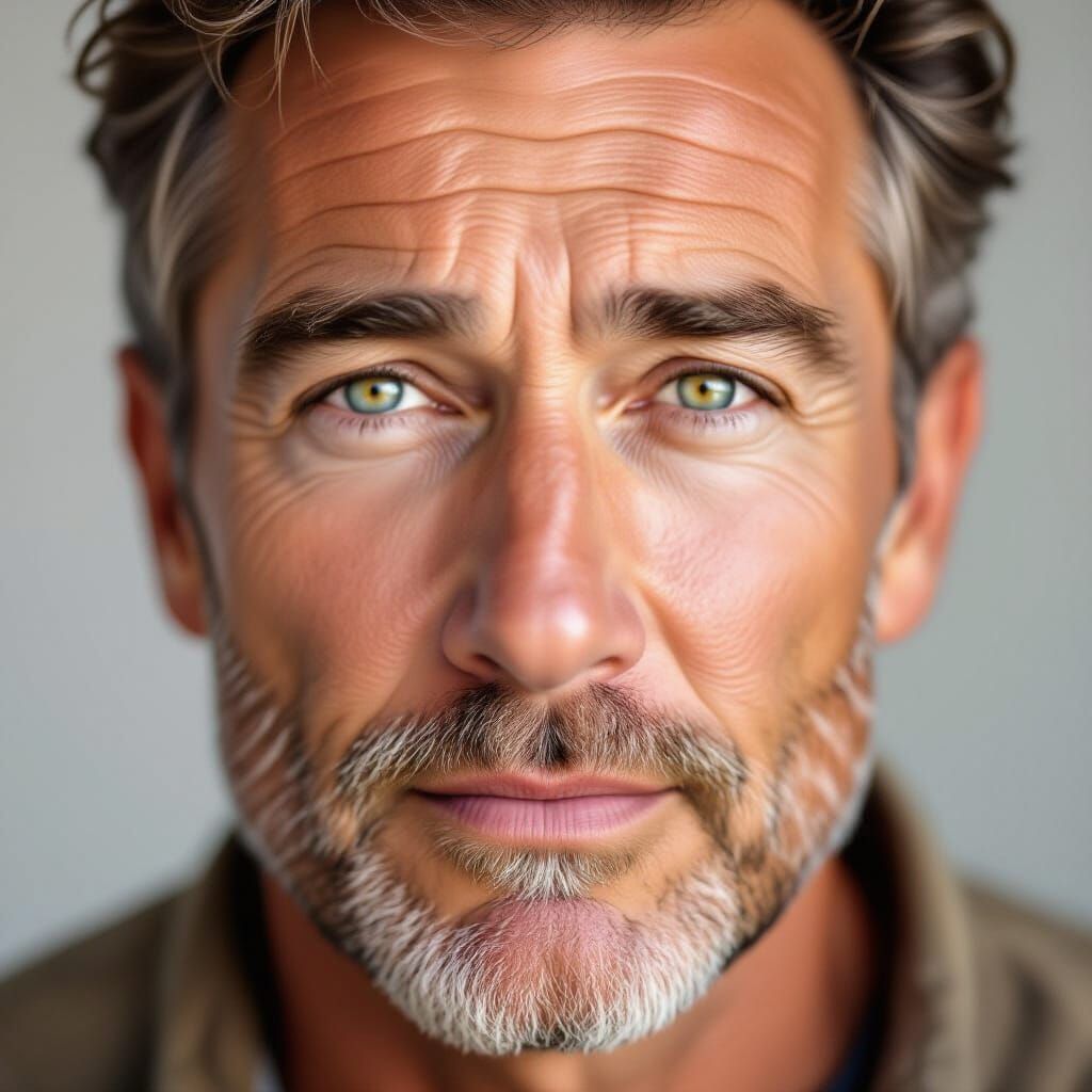 Close-Up Portrait of a Tanned and Wrinkled Man