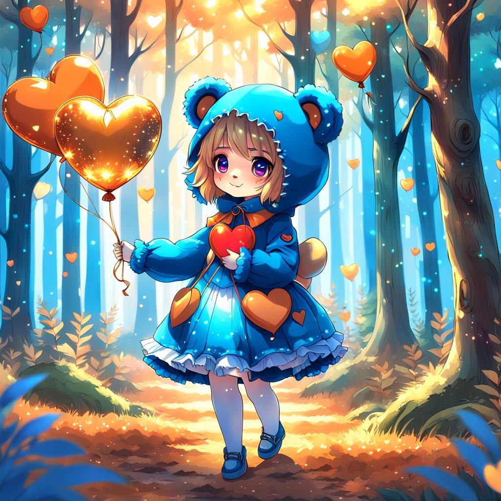A cute anime girl wearing a cute teddy bear costume