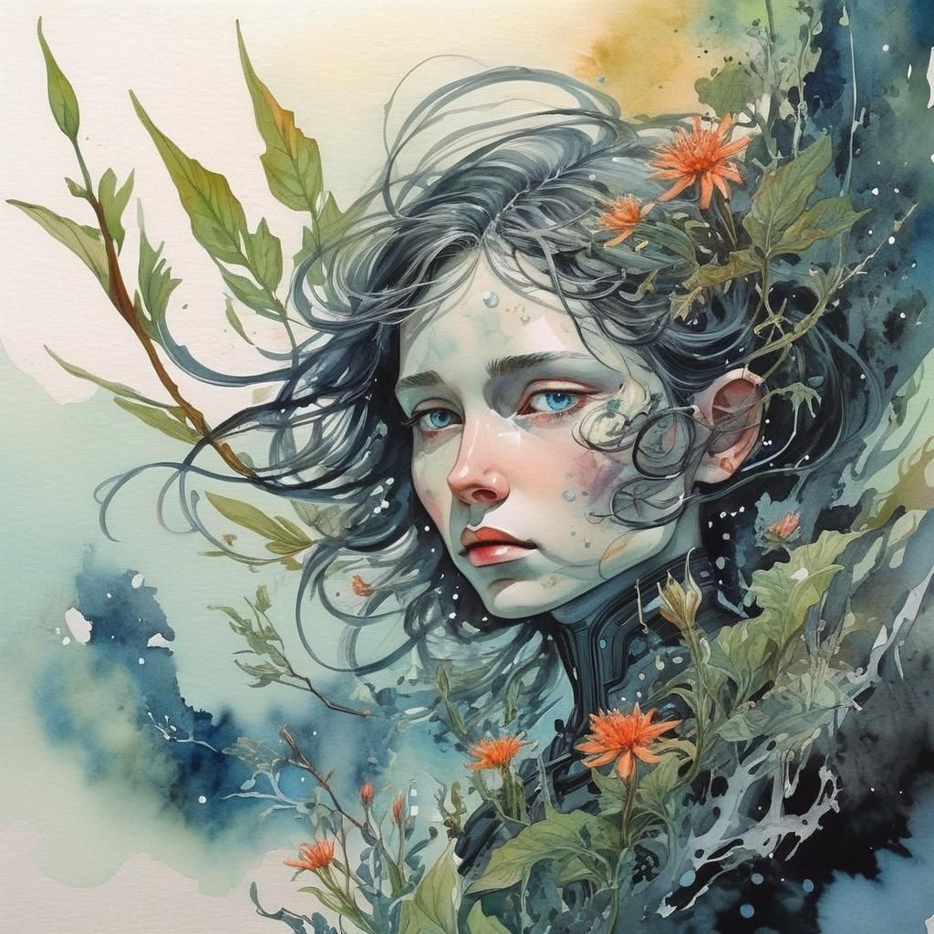 Whispers of a Sentient Planet in Elegant Watercolor