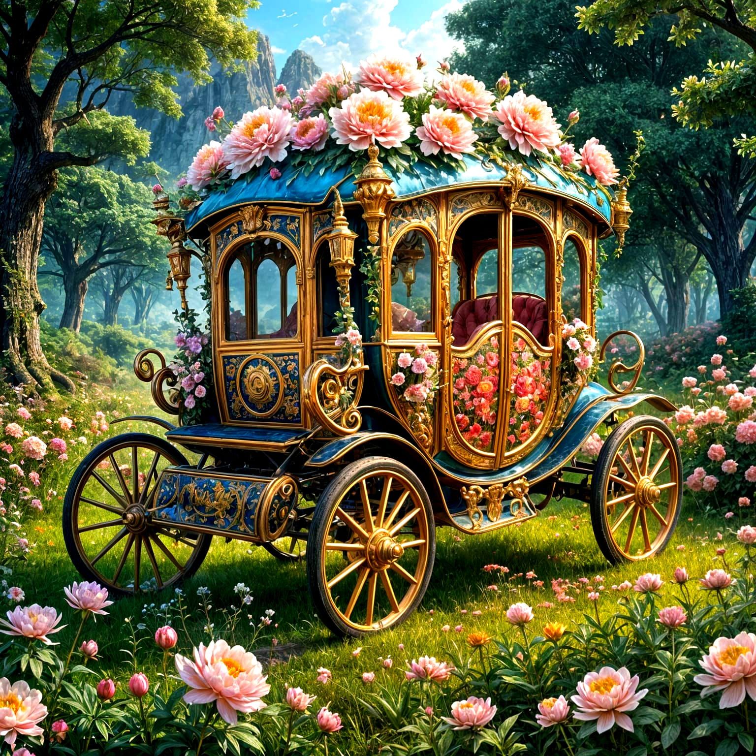 Whimsical Vintage Carriage in a Spring Meadow