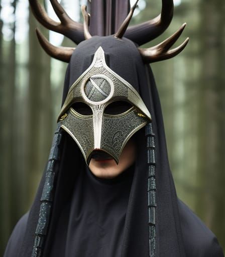 Masked Shaman in a forest clearing