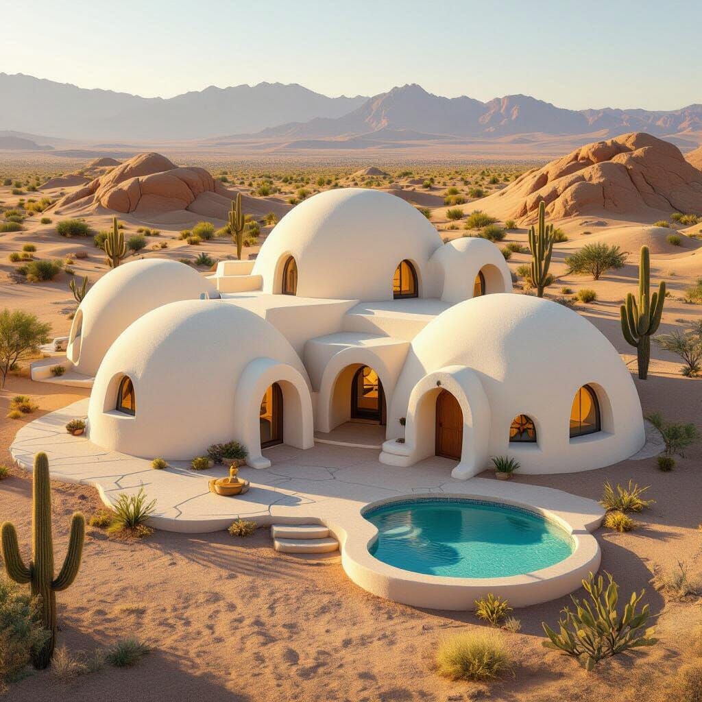 Eco-Friendly SuperAdobe House in Desert Landscape