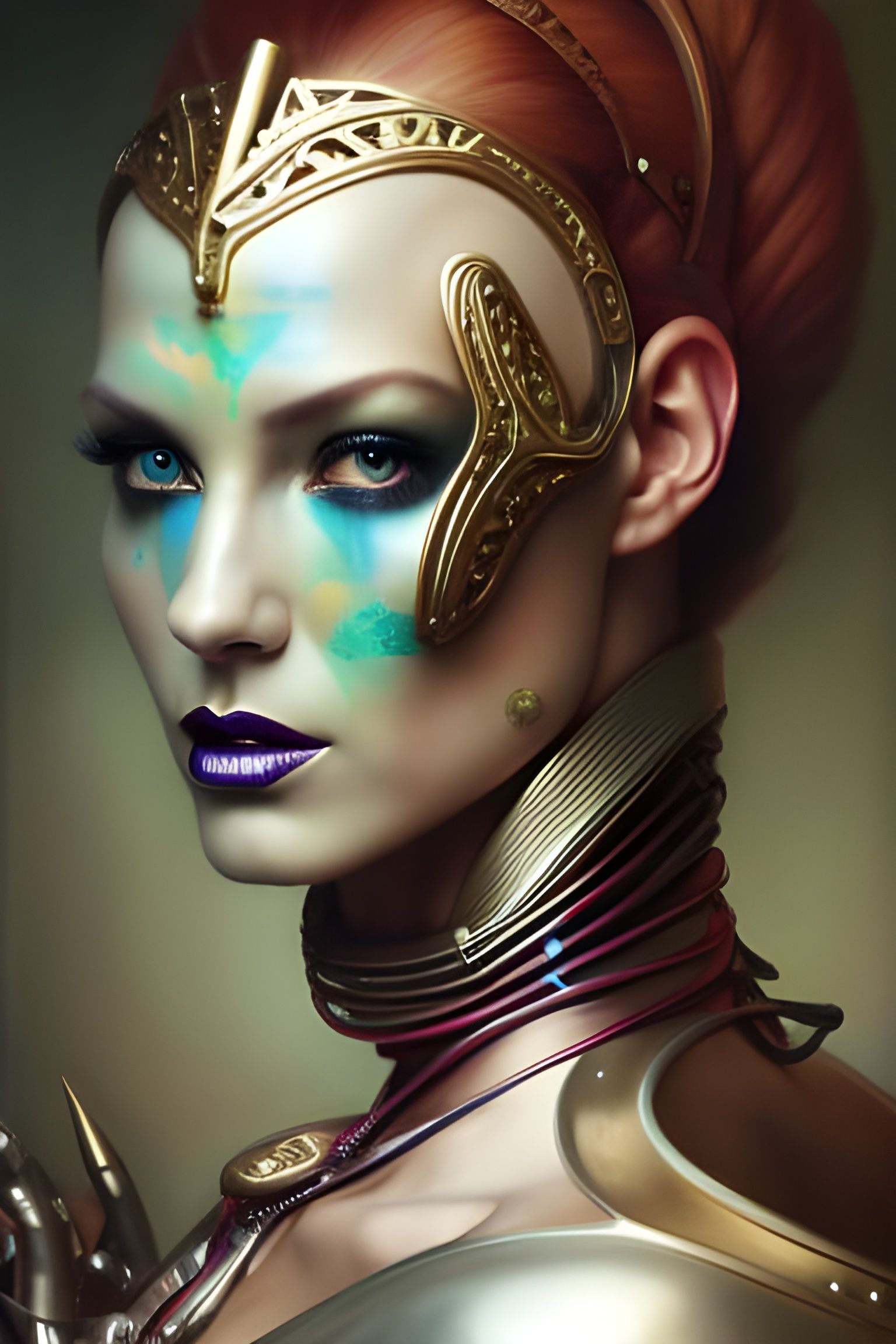 Cyberpunk Cyborg Goddess in Hyperrealistic Portrait
