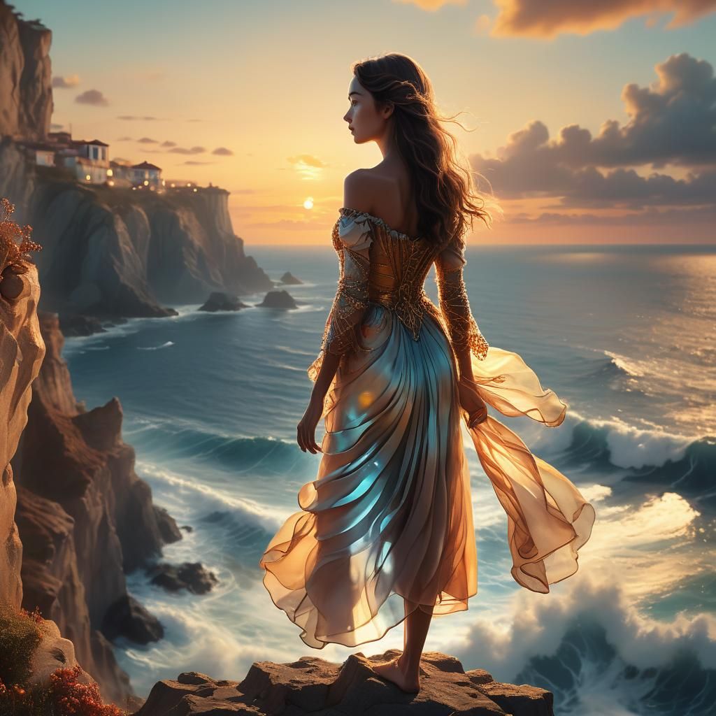 Dreamlike Sunset on a Whimsical Cliff