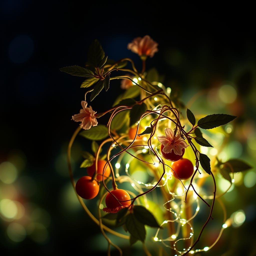 Magical Glowing Tangled Plant with Neon Glitter