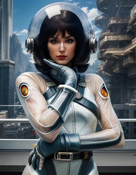 Surreal Retro Science Fiction Pinup Girl in Futuristic Space...