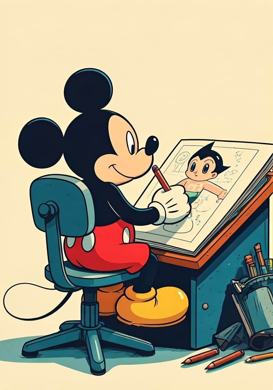 Mickey Mouse Meets Astro Boy in Chibi Anime Style