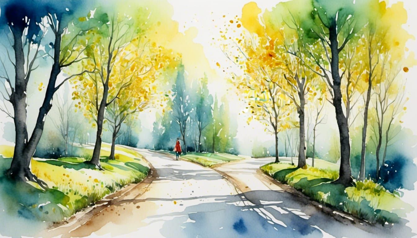 Watercolour Painting of a Romantic Spring Scene