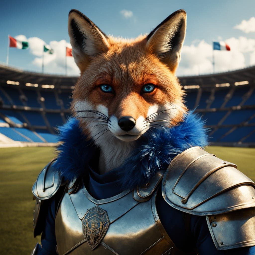 Armored Fox in Stadium: Fantasy Realism Digital Art