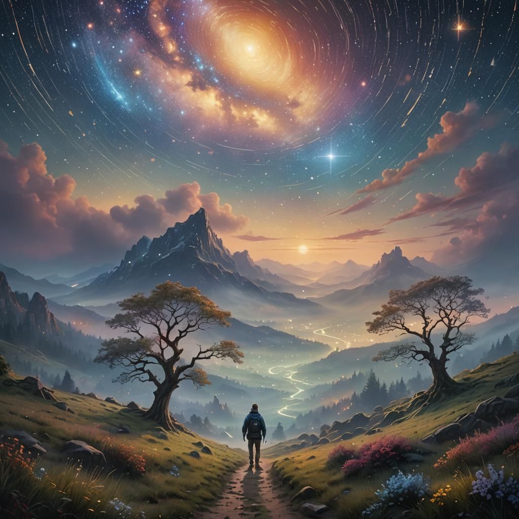 Ethereal Wanderer in Starlit Realms