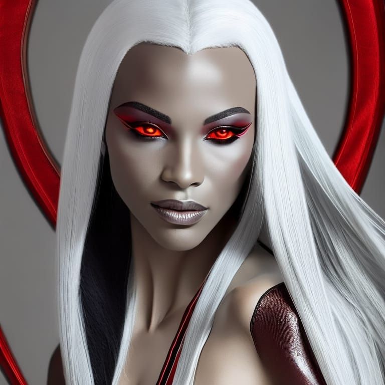 Beautiful Drow Elf Woman with Red Eyes