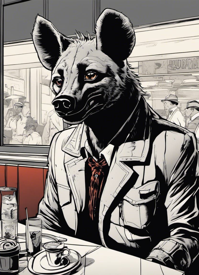 A Whimsical Film Noir Hyena in a Retro Diner