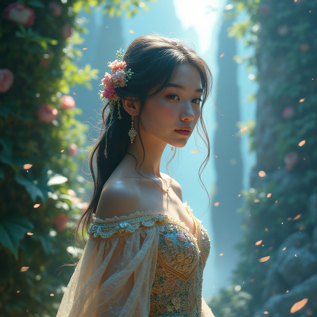 Ethereal Fantasy Maiden Among Crystal Spires