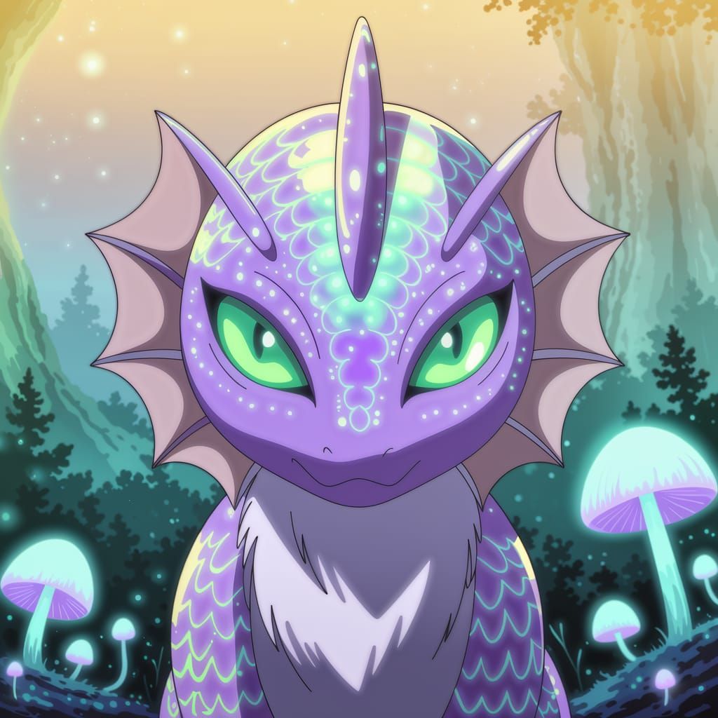 Anime-Style Mythical Creature with Hypnotic Green Eyes