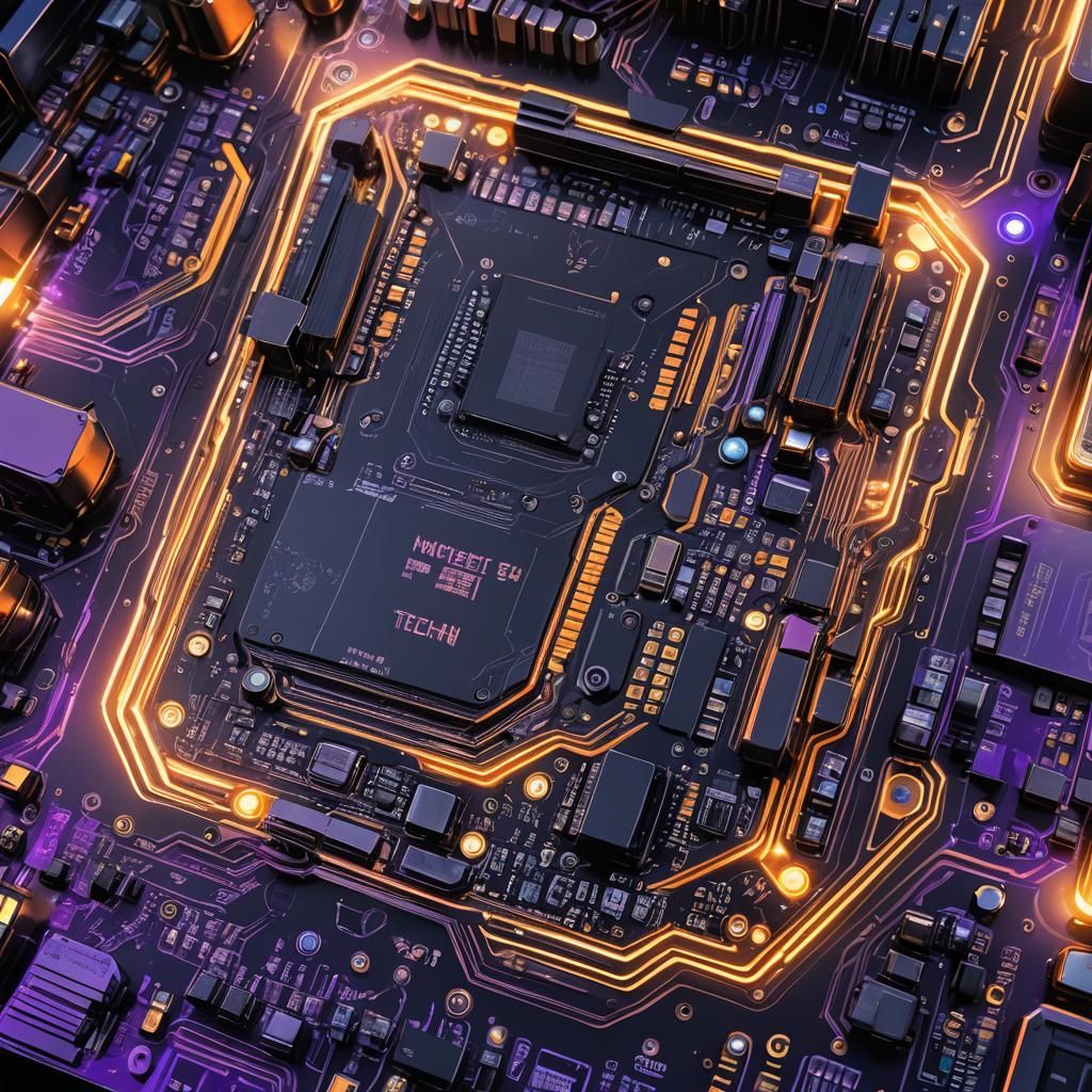Sleek Futuristic Motherboard in Cyberpunk Aesthetic