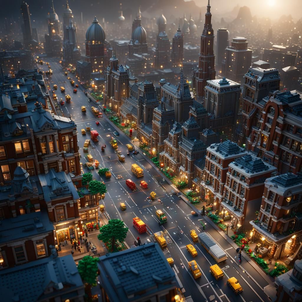 Realistic Lego City in Vibrant Silver and Gold