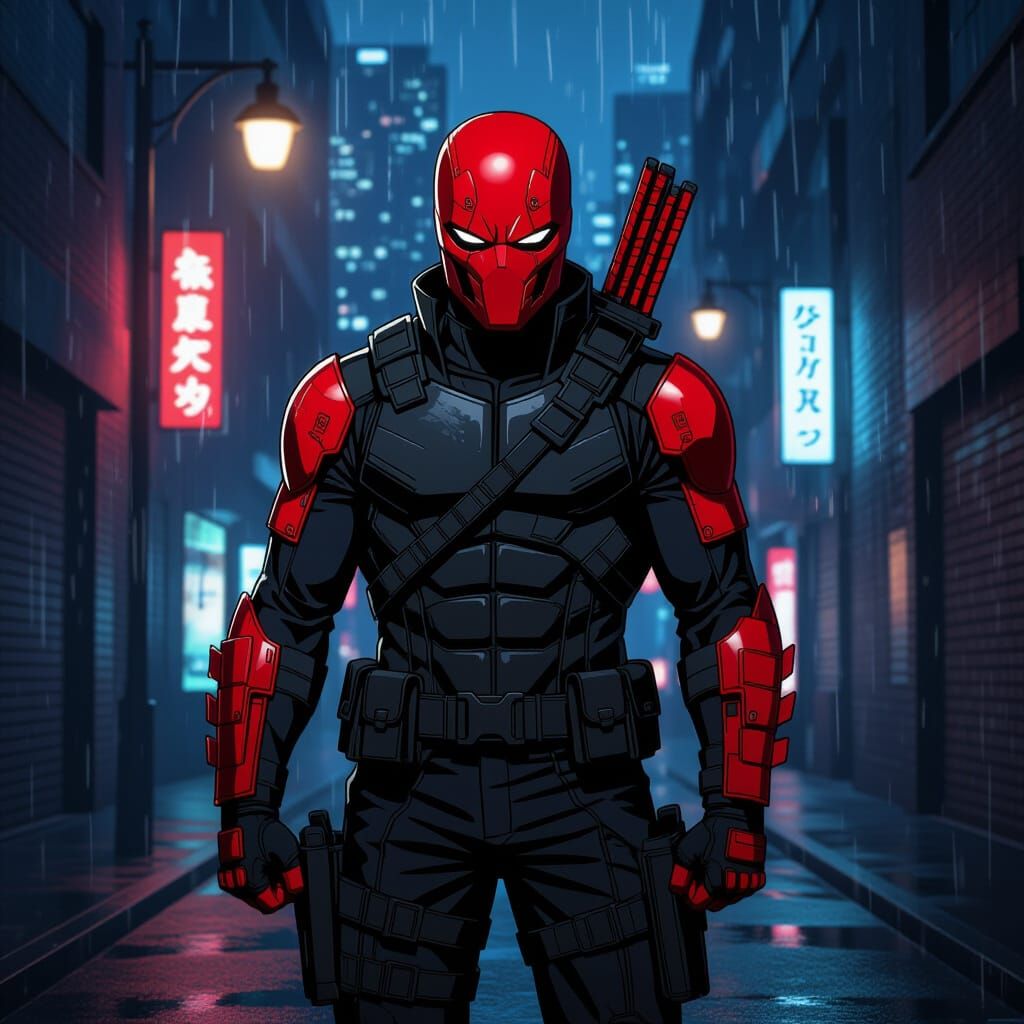 Red Hood Anime Key Visual in Gritty Alleyway