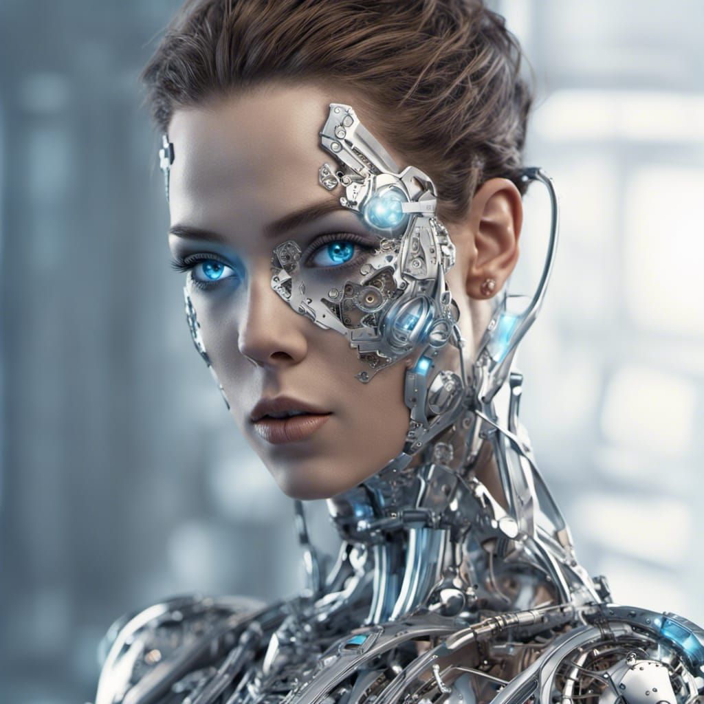 Kate Beckinsale as Elegant Cybernetic Being in Silver Metall...