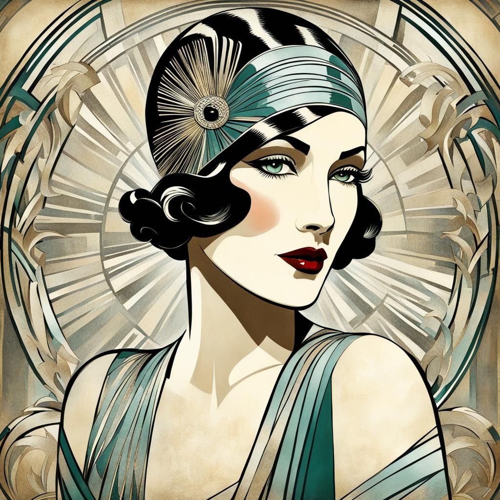 Glamorous Art Deco Portrait of a Flapper Woman