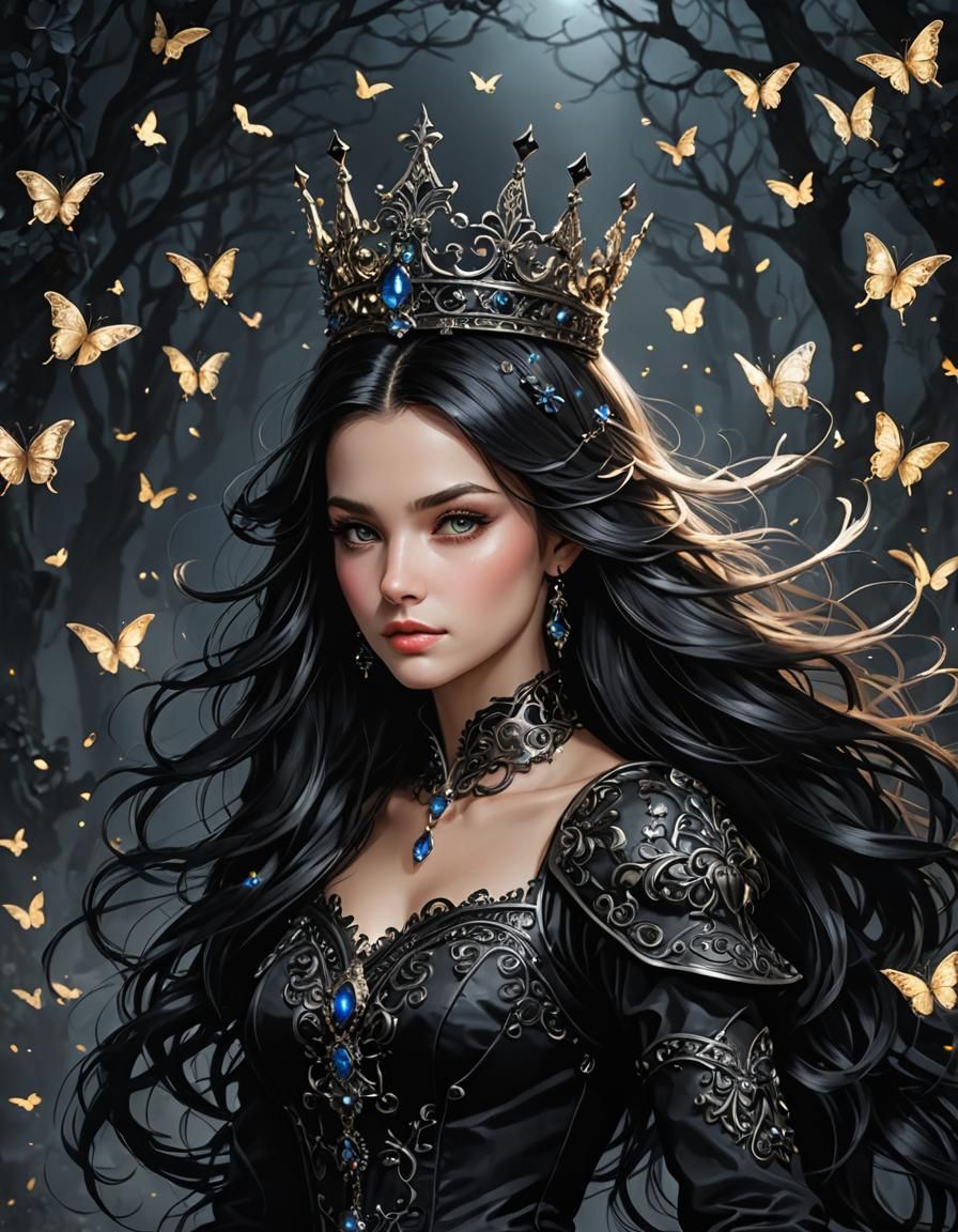 Enchanted Princess in a Whimsical Fairy Tale Scene with Dark...