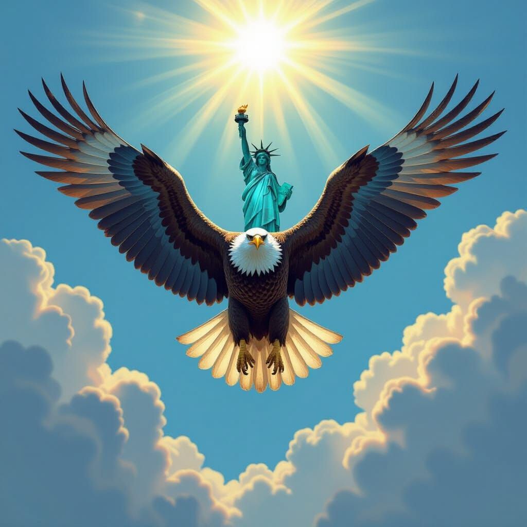Majestic Eagle Carries Statue of Liberty Across Sky