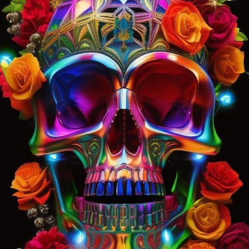 Vibrant Rainbow Skull Masterpiece in Intricate, Magical Illu...